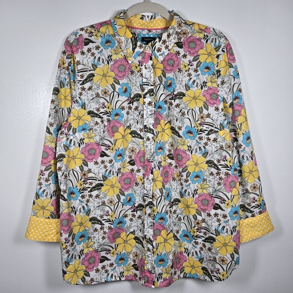 Talbots Tops - Talbots Vibrant Colorful Floral Cotton Long Sleeve Button Down Shirt Top Size XL
